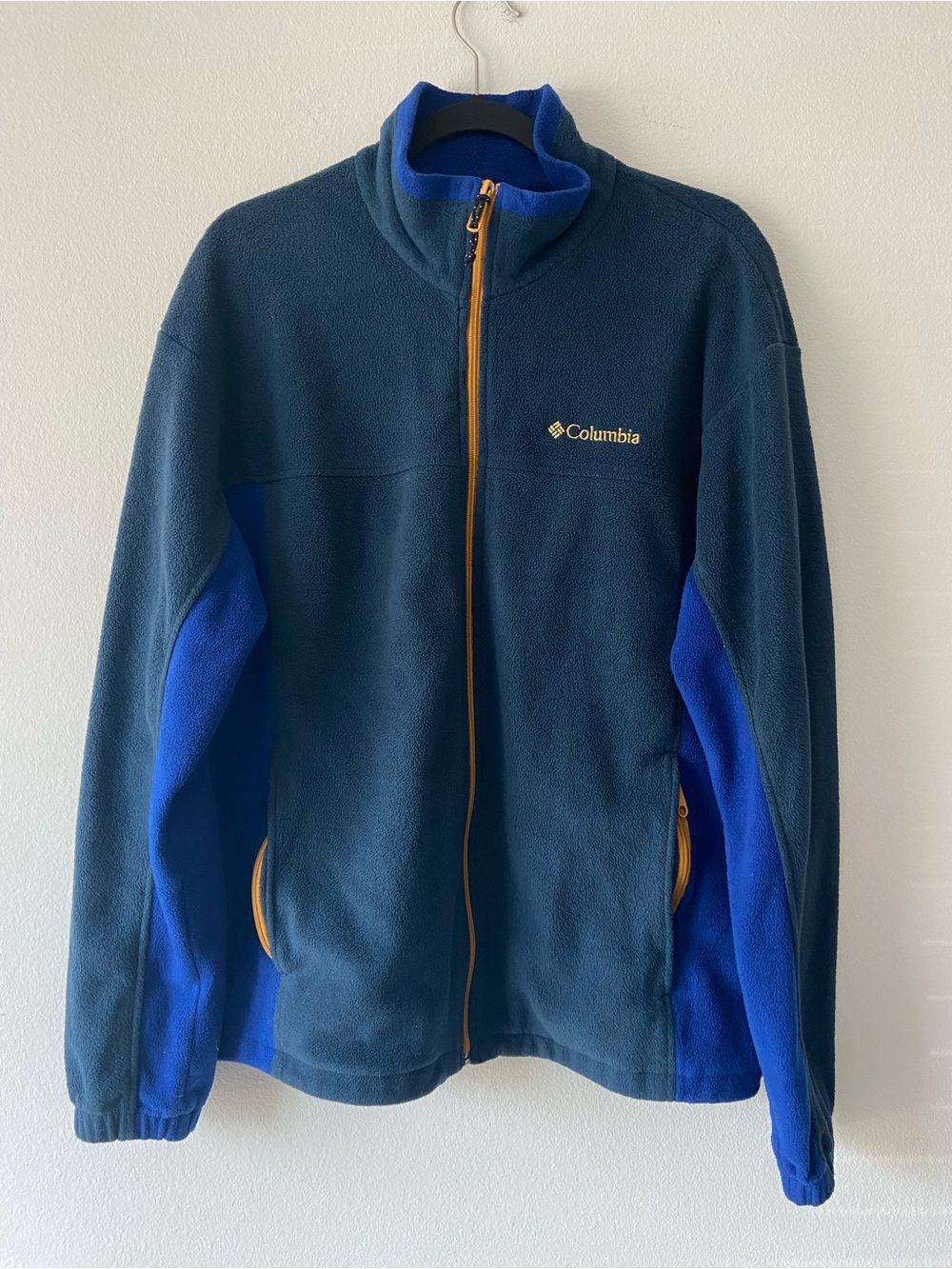 Columbia Men’s Full Zip Colorblock Fleece Jacket Blue Teal Size XL